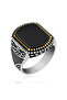 Silver Onyx Stone Patterned Men's Ring - 5