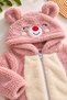 Baby girl romper teddy bear hooded plush zippered welsoft one-piece jumpsuit 0-3-6-9-12 months - 4