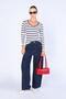 Women's Ecru-Black Striped Open Collar Long Sleeve Ribbed Bodysuit - 3