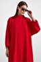 Batwing Sleeve Double Slit Casual Dress Red 9479-E - 6