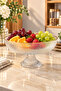 Footed Glass Fruit Bowl 24 cm Gold Gilded Striped Decorative Presentation Bowl