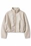 Women's Checkered Stand Collar Pocket Zipper Short Jacket Beige