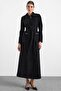Stone Decorated Soft Touch Overcoat Black 6915 - 4
