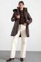 Removable Fur Hooded Zipper Closure Quilted Coat Brown 6923 - 3
