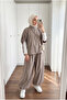 Women's Nubuck Textured Zippered Vest Tunic Balloon Pants Triple Set - 2