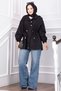 Zippered Adjustable Waist Short Trench Coat Black