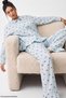 Green Plaid Cherry Patterned Ruffled Soft Tuşe Winter Buttoned Knitted Pajamas Set 8077