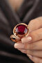 Women's Copper Ring Authentic Red Ruby Natural Stone Adjustable Copper Ring - 4