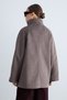 Women's Stand Collar Buttoned Oversize Coat Wide Sleeves Pocket Detailed Short Winter Coat -Mocca - 5
