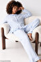 Blue Plaid Patterned Ruffle Soft Tuşe Winter Buttoned Knitted Pajamas Set 8077 - 2