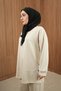 Women's Black Draped Two-Piece Set - Crew Neck Oversize Tunic Pantalon Hijab Set - 4