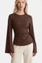 Brown Soft Textured Waist-Tied Spanish Sleeve Blouse