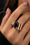 Women's Copper Ring with Sapphire Natural Gemstone Marquise Cut Adjustable Copper Ring