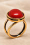 Women's Copper Ring Round Coral Natural Stone Adjustable Bohemian Copper Ring