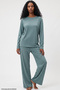 Green Leopard Printed Knitted Pajama Set 8078 - 3