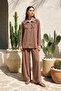 Zippered Front Collar Detail Trouser Suit 101070 Brown - 2