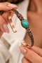 Women's Copper Bracelet with Turquoise (Turquoise) Natural Stone Oval Engraved Women's Copper Bracelet - 3