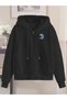 Unisex Black Minimal Feather Printed Zippered Sweatshirt Printed Premium Oversize T-Shirt