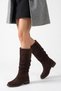 Women's Drawstring Model Long Boots Brown Suede - 2