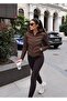 Women's Brown Hooded Contrast Puffer Coat Fitted Windproof Zipper Women's Coat - 3