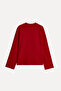Women's Red Embroidered Crew Neck Sweatshirt - 2