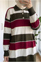 Women's Polo Neck Striped Knitwear Two-Piece Set - 2