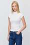 Women's High Neck Ribbed Short Sleeve Blouse