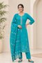 Women's Roman Fabric Embroidered Kurta with Pant and Jacquard Dupatta Set