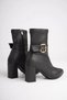 Women's Black Buckle-Strap 7.5 cm Thick Heeled Winter Boots Tr05Mk03A - 8