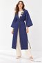 Sea Shell Detailed Long Denim Kimono 3530 Dark Blue
