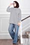 Slit Detailed Striped Tunic Navy Blue - 3