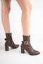 Women's Bitter Brown Buckle-Decorated 7.5 cm Thick Heeled Winter Boots Tr05Mk03B - 4