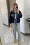 Dark Blue Denim Tricot Jacket with Fringed Trim for Women - 2