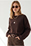 Women's Brown Boat Neck Soft Textured Viscose Knitwear Sweater Kzk-19001176