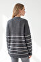 Women's Anthracite Pink Thin Striped Long Knit Cardigan Hrk-19000503 - 5