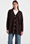 V-Neck Soft Fabric Cardigan Brown 8295