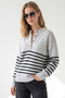 Women's Gray Buttoned Striped Soft Textured Knitwear Sweater Kzk-19001180 - 3