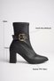 Women's Black Buckle-Strap 7.5 cm Thick Heeled Winter Boots Tr05Mk03A - 2