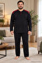 Interlock Fabric Collar Buttoned Long Sleeve Plus Size Men's Pajama Set 8585 - 4