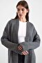 Loose Fit Ribbed Knitwear Long Cardigan Anthracite 8298 - 3