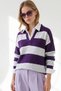 Women's Purple Gray Polo Collar Thick Striped Knitwear Sweater Kzk-19001181 - 4