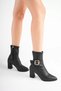 Women's Black Buckle-Strap 7.5 cm Thick Heeled Winter Boots Tr05Mk03A