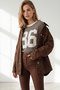 Women's Brown Printed Sweatshirt with Arma Detail and Cotton Stripes Swt-19000804