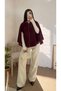 Shepherd's Stitch Detailed Poncho - 0018 - Claret Red - 3