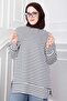 Slit Detailed Striped Tunic Navy Blue