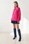 Women's Fuchsia Polo Collar Buttoned Soft Textured Knitwear Sweater Kzk-19001177 - 3
