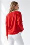 Women's Red Boat Neck New York Printed Flowy Blouse Blz-19003465 - 5