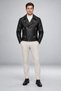 Men's Black Slim Fit Leather Jacket with Fur Inside - 4