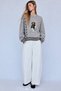 Women's Gray Teddy Bear Patterned Embroidered Knit Sweater - 2