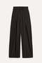 Women's Brown Striped Pleated Wide Leg Trousers